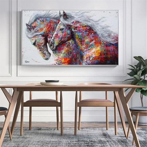 Big size canvas painting About two horse running wall pictures for living room decor vintage Posters And Prints for bar