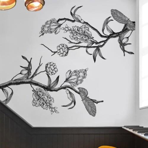 Large ketch Flowers Wall Stickers Black and White Abstract Art Living Room bedroom Sofa TV Backdrop Wallpaper Decoration