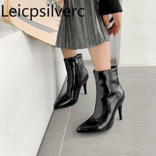 Womens Boots The New winter fashion Pointed zipper High heel Ankle boots Womens shoes plus size 30-48 Heel Height 10cm White