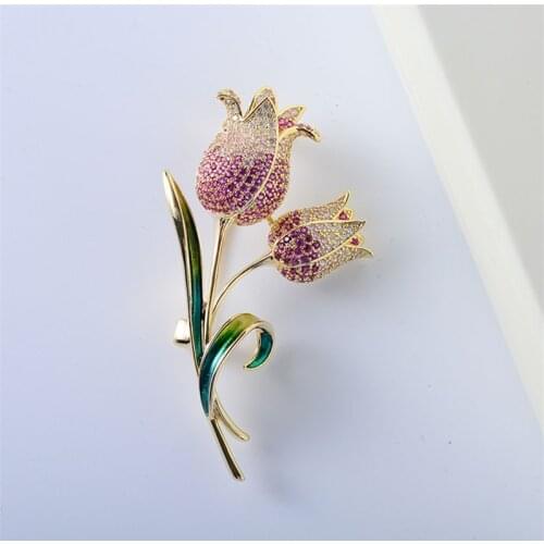 Bling Cubic Zircon Tulip Flower Brooches Pins Clothes Scarf Hat Accessories Jewelry Brooch Pin for Women Girls Christmas Gifts