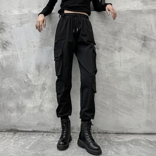 Ladies spring and Autumn new three-dimensional pocket personality hip hop street dark casual large size cargo pants