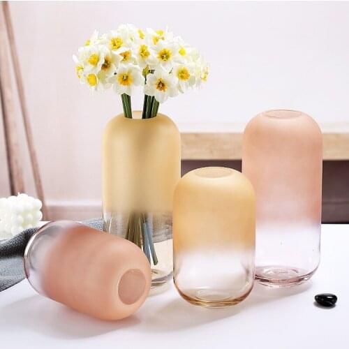 Gradient Frosted Glass Vase Ins Living Room Decoration Ornaments Color Vase Simple and Fresh Hydroponic Flower Arrangement