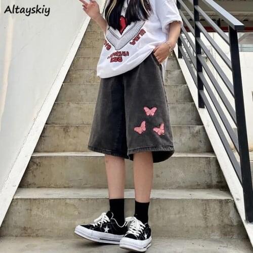 Jeans Women Summer New Denim Casual Loose Butterfly-Embroidery Streetwear Japanese Style Ladies Vintage All-match Fashion Lovely