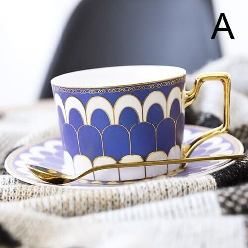 Porcelain coffee cup and saucer bone china coffee set "C" mark design Top Grade outline in gold tea cup and saucer set saucer se