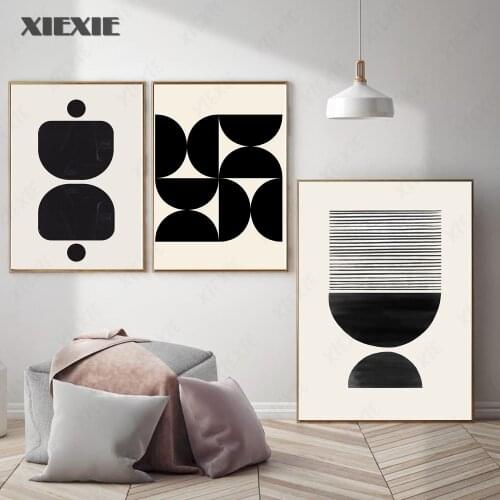 Geometric Color Block Poster Black White Canvas Painting Abstract Art Print Line Art Wall Picture for Living Room Home Decor