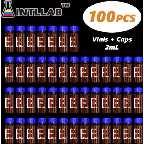 INTLLAB Chromatography Vial 2ml Hplc Vials and Blue Screw Cap with Hole 100pcs/Pack