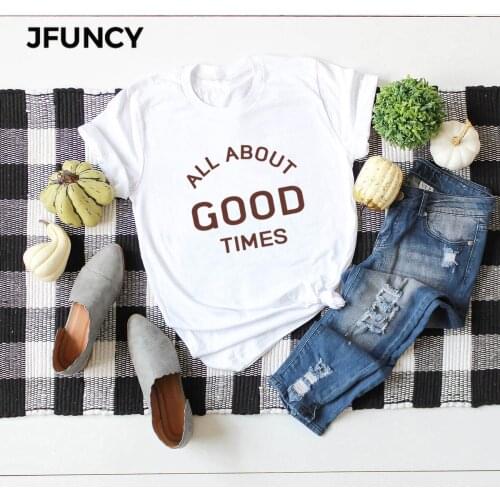JFUNCY 100% Cotton Plus Size Women Tops Letter Print Casual Woman T-shirt Summer Female Tee Shirt Oversize Short Sleeve Tshirt