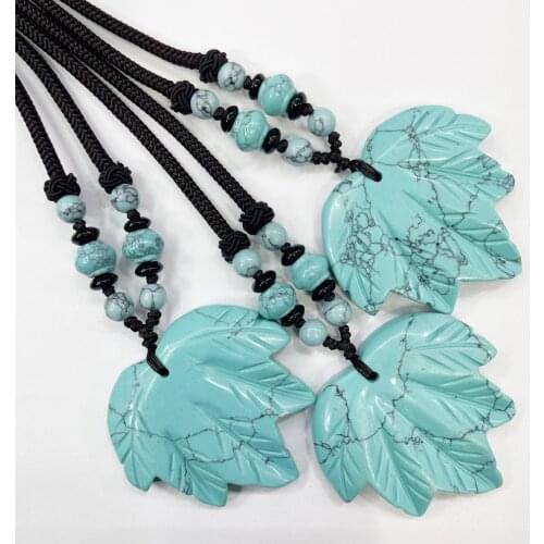 Fashion Turquoises Natural Stone leaf carvings necklace pendant for jewelry making charm accessories 2pcs/lot wholesale