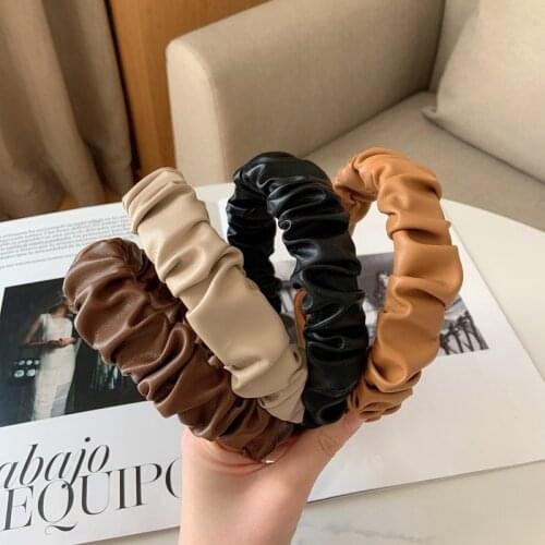 Fashion PU Leather Folds Pattern Hair Hoop Hairbands New Designer Headbands Ornament Accessories for Women Wholesale