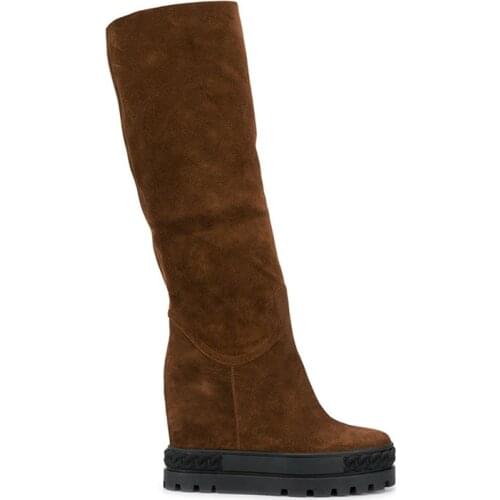 Fashion woman inner wedge suede boot black apricot grey brown suede woman 10cm Increased hidden platforms two wear mid-calf boot