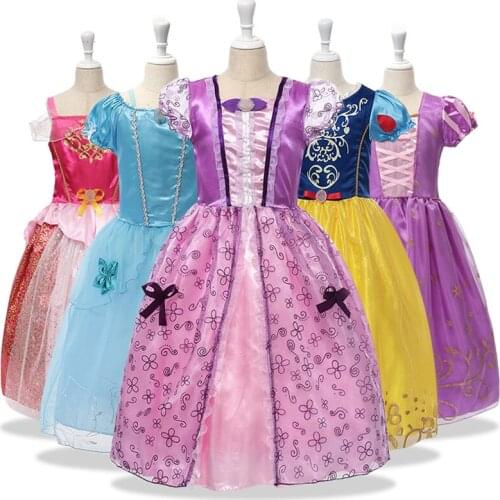 Girls Fancy Dresses Kids Snow White Cosplay Costume Princess Belle Sofia Aurora Cindrella Sleeping Beauty Party Dress Christmas