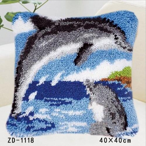 Animal Handwerken Knooppakket Pillowcase Latch Hook Rug Canvas Embroidery Cushion Kits Whale DIY Craft Crochet Hook Pillow Cover