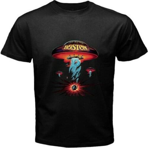New BOSTON Classic Rock Band Legend Mens Black T-Shirt Size S to 3XL