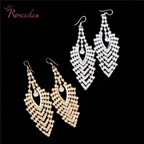 Charm Wedding Water Drop Shaped Earring Shinning Rhinestones Crystals Dangle Long Earings Jewelry Bride Party Accessories RE04