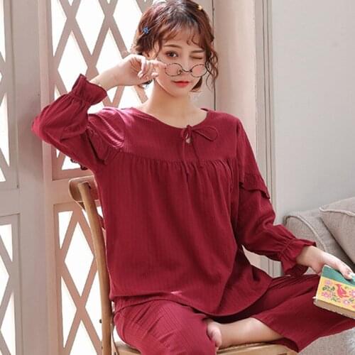 Pajamas Cotton Female Spring And Autumn Long-Sleeved Net Red Models Sweet Cute Princess Loose Red Japanese Style Sleepwear