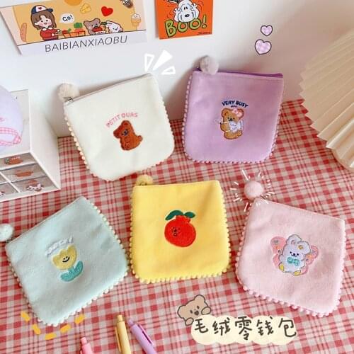 Plush Coin Wallet Purse Women Korean Kawaii Bear Rabbit Mini Change Purse Cute Sanitary Napkin Bag Card Case Girls Purses WY99