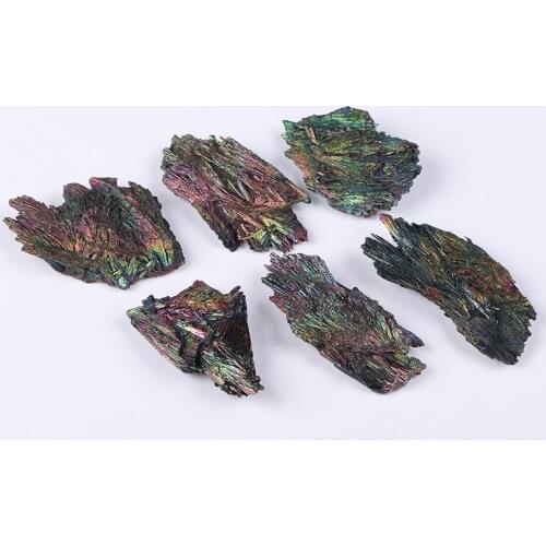 1PC Natural Quartz Crystal jet Stone Rainbow Titanium Cluster Peacock Blue Electroplating Feather Mineral Specimen Healing