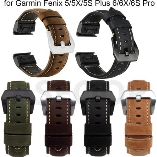 Leather Watchband Strap for Garmin Fenix 5/5X/5S Plus/6/6X/6S Pro/Mk2S Smart Bracelet Quick easy Fit Replacement Accessories