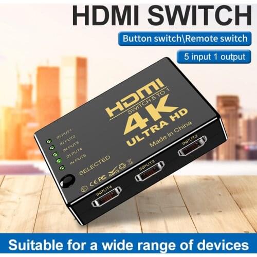 HDMI Switch 5 In 1 Out HDMI Splitter 5x1 with IR Remote Control Supports 4K 3D HD1080P HDMI Switcher For PS4 Xbox Blu-Ray Player