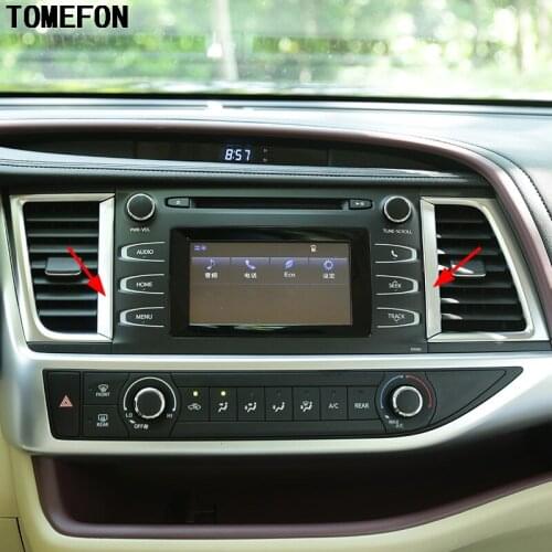 TOMEFON 2Pcs ABS Chrome Console Air Conditioning Outlet Bar Trim Car Styling For Toyota Highlander Kluger XU50 2015 2016 2017