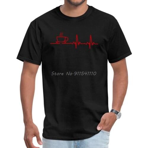 Morning Coffee Heartbeat EKG Top T-shirts Summer Fall Tees Short Waifu Newest Pure World Of Tanks Party Tee Shirts Normal Men