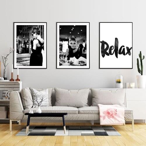 Vintage Poster Canvas Photography Black Dress Celebrities Relax Dining Painting Art Print Wall Picture Living Bedroom Home Decor