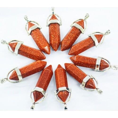 Yingwu 20PCS Lot Natural stone Gold Sand Stone Hexagonal Column Pendant For Necklace for women Fashion Jewelry Wholesale