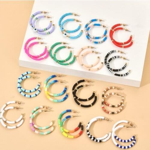 ZMZY Bohemian Round Polymer Polymer Clay Loose Spacer Beads Women Circled Hoop Earrings Statement Jewelry Gift Accessories