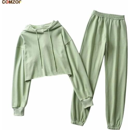 Loose Short Hoodie+Sweatpants Women 2021 Spring 2 Piece Set Long Sleeve Crop Top Pullover Suits Lady Casual INS Tracksuit