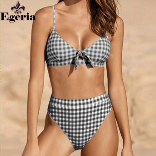 Bow Plaid Bikinis Push Up Bikini 2021 Hot Sale Straps Padded High Waist Swimsuit Retro Swimwear Women Sexy Biquini