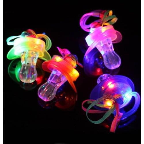 1piece Night Light LED Pacifier Rave Soft Light Up Flashing Nipple Toy Whistle Led Necklace Glowing Toys V4M4