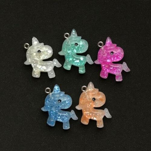10pcs 32mm*25mm Cute Multicolor Resin Flatback Unicorn charms For Necklace Keychain Pendant DIY Making Accessories