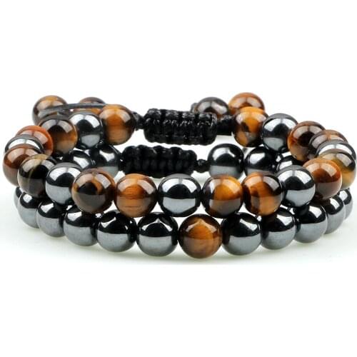 2pcs/set Hematite Tiger Eye Beads Bracelet Men Charm Natural Black Obsidian Stone Bracelet Women Handmade Jewelry Gifts Pulseras