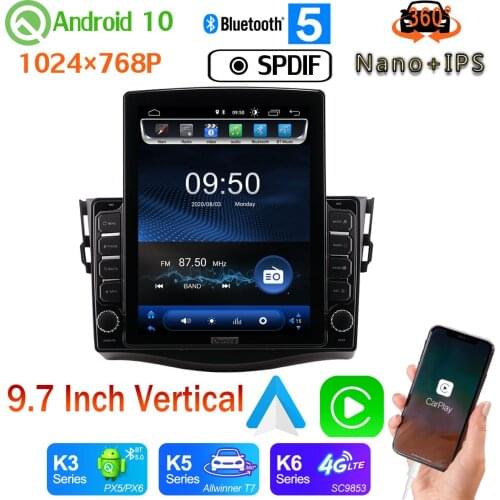 9.7" Vertical Tesla Android 10.0 Car Media Radio GPS PX6 4+64G Nano+IPS For Toyota RAV4 RAV 4 2006-2012 360 Camera Head Unit DSP