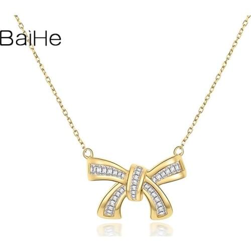 BAIHE Solid 18K Yellow Gold 0.30ct Certified Square H/SI 100% Genuine Natural Diamonds Women Engagement Fine Jewelry Necklaces