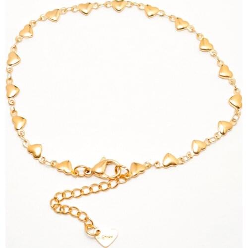 304 Stainless Steel Anklet For Women Gold Color Heart Chain Anklet Bracelets On The Leg Accessories Beach Foot Jewelry, 1 Piece