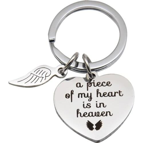 Memorial Jewelry A Piece of My Heart is in Heaven Keychain Angel Wing Stainless Steel Key Chain Memorial Gift