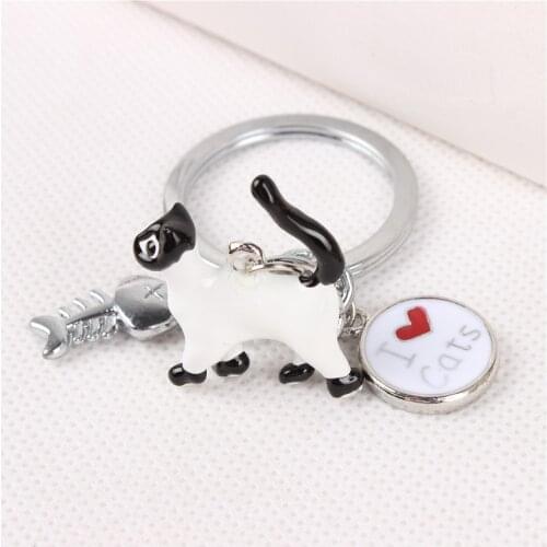 New Arrival I Love white cats and Fish Bone Lovely Charm Pendant Silver Metal Car Key Ring Keychain Birthday Gift Accessories