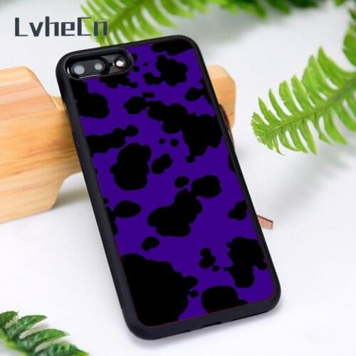 LvheCn Silicone Rubber Phone Case Cover for iPhone 6 6S 7 8 Plus X XS XR 11 12 Mini Pro Max Cow Print Purple