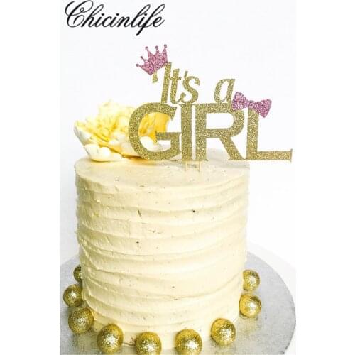 Chicinlife 1Pcs Gold Glitter its a girl/boy Cake Topper happy 1st Birthday Cake Toppers Kids Party baby shower Decorations