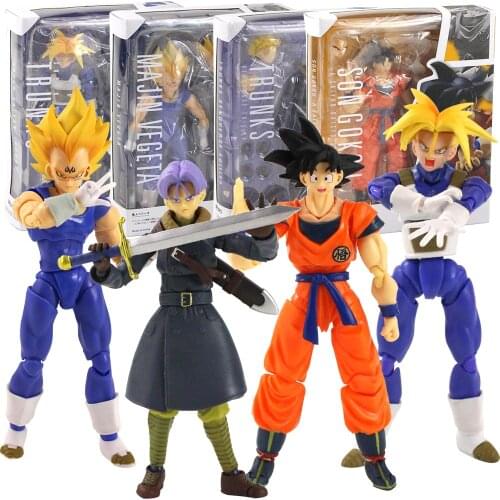 15cm Dragon Ball Z DBZ Anime Super Saiyan Son Goku Vegeta Trunks Movable SHF PVC Action Figure Model Toy Kids GIft Brinquedos