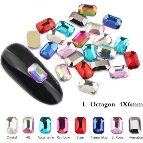 Hot sale Nail Rhinestone 4x6mm Long Octagon Flatback Colorful Stones 30/100pcs/lot For 3D Nail Art Decoration Free shipping