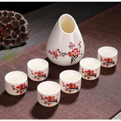 Ceramics Sake Cup Jug Japan One Pot of Six Cups Wineglass Set Winebowl Small Ceramic Wine Glass Home Office Flagon Liquor Cup