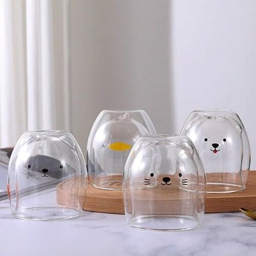 250ML Creative INS Coffee Mug Double Wall Milk Cup Cute Glass Kawaii Juice Vaso Gato Oso Taza Doble Cristal Valentines Day Gift