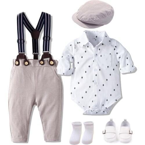 Autumn&Spring Clothes Baby Boys Gentleman Dress Romper Hat Shoes 7 PCS Children Wedding Suit Toddler Kids Birthday Clothing
