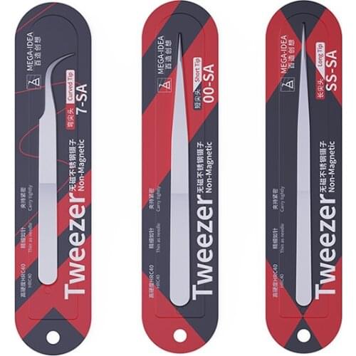MEGA-IEDA High Hard Non-magnetic Stainless Steel Phone Repair Tweezers 00-SA SS-SA 7-SA Multifunction Straight/Curved Forceps