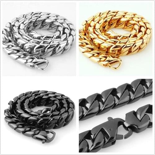 Fashion 15MM Silver Color/Gold/Black Stainless Steel Cuban Curb Link Chain Mens Bracelet Bangle Or Necklace 7"-40" Hot Jewelry