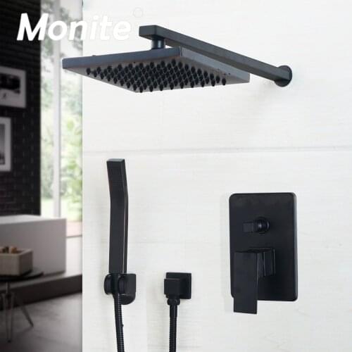 Luxury Black Wall Mounted Bathroom Rainfall shower faucet Sets 8 inch Oil Rubbed Bronze head & hand shower Shower Sets