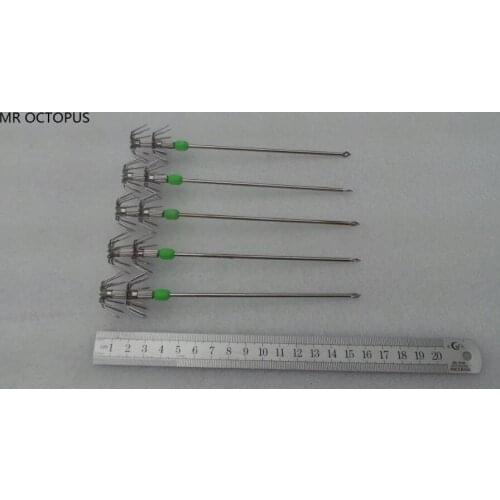 MR OCTOPUS ,20pcs fishing hooks , squid hooks,squid jigs,silver colour, 15cm,luminous green bead .stainless steel jigs