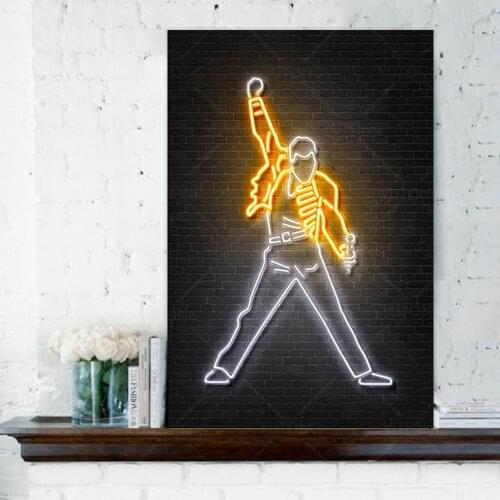 Freddy Mercury Neon Art Print Posters and Prints Music Queen Wall Art Canvas Painting Gift Home Decoration light Poster No LED